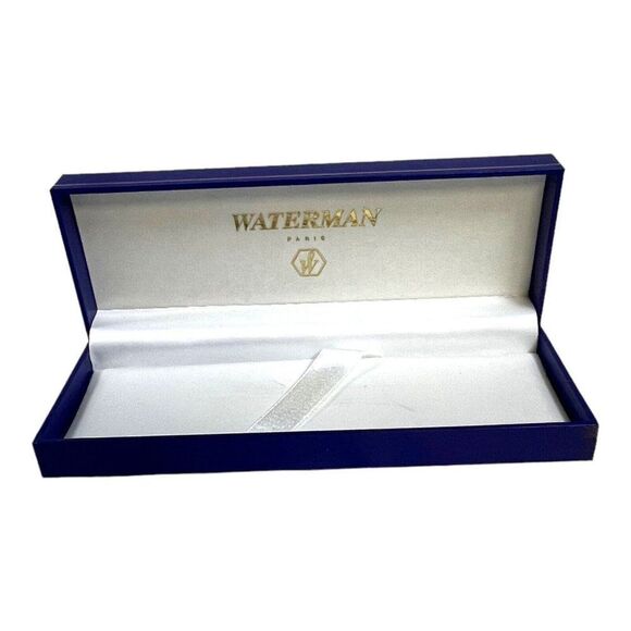 Vintage Waterman Paris Blue Gold Writing EMPTY Box Case White Satin Lining - Picture 9 of 12